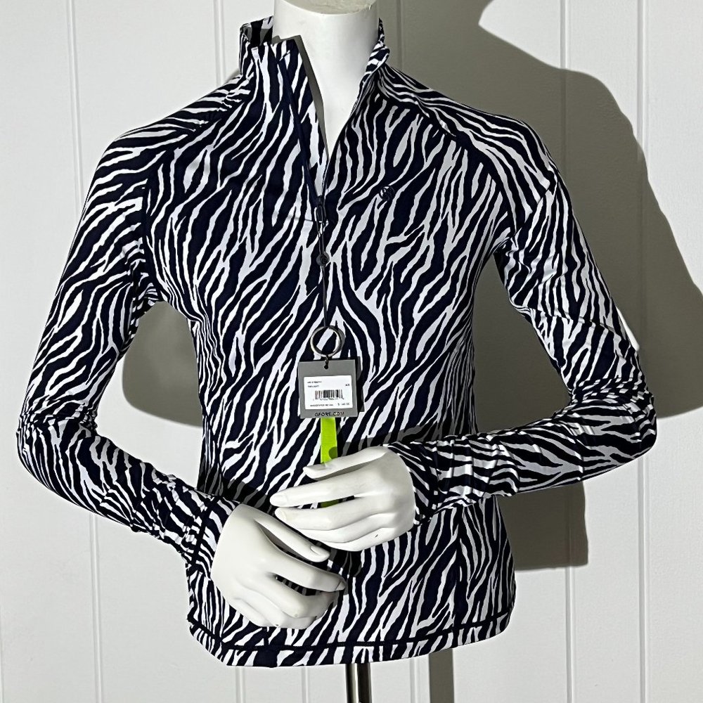 NWT G/Fore Women's Zebra Print Ruched 1/4 Zip Pullover